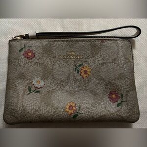 Coach Tan Wristlet with Floral Design
